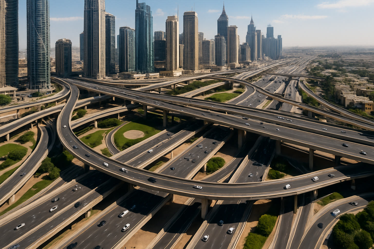 Aerial view of Dubai roads with smooth traffic flow