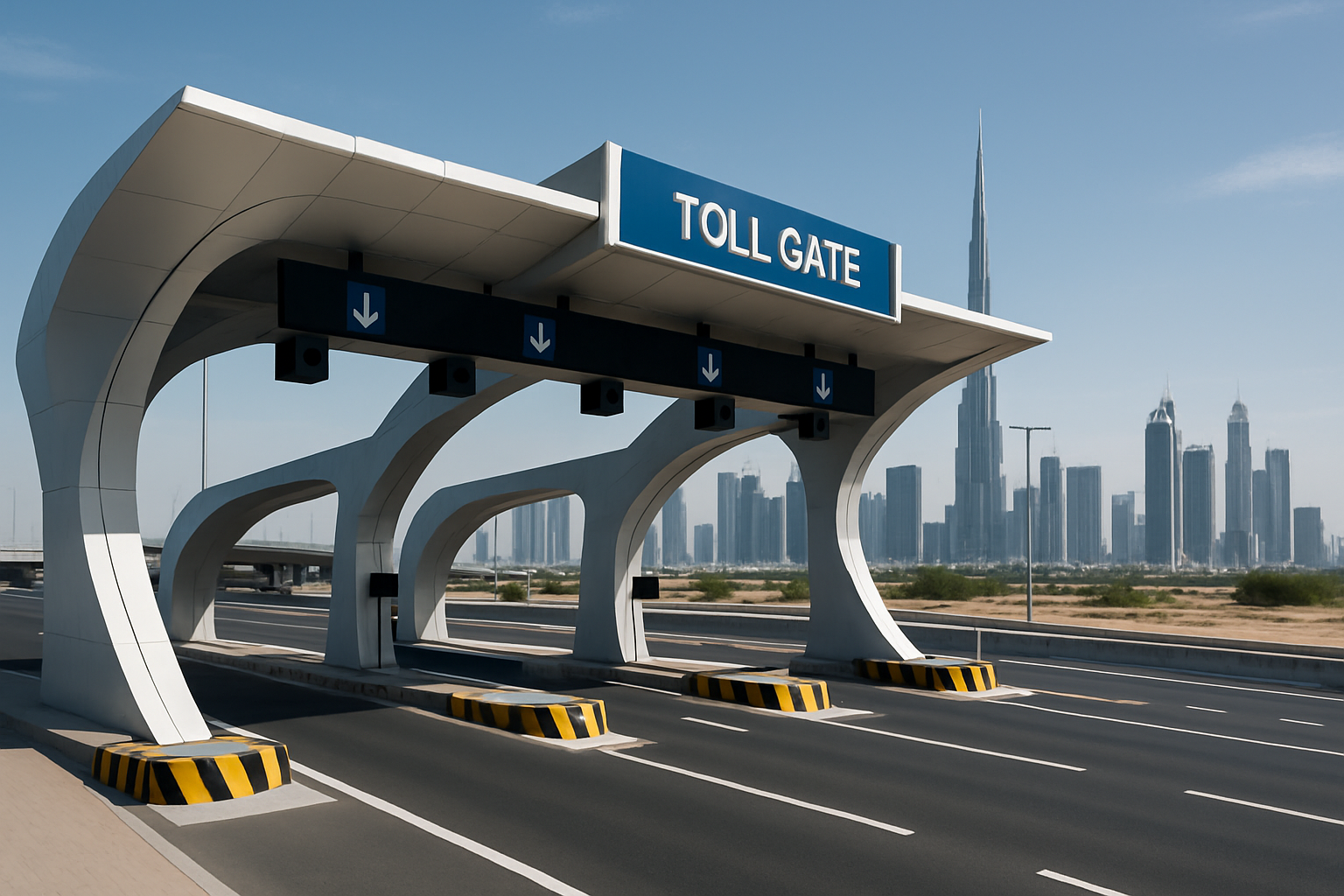 Modern toll gate on a Dubai highway