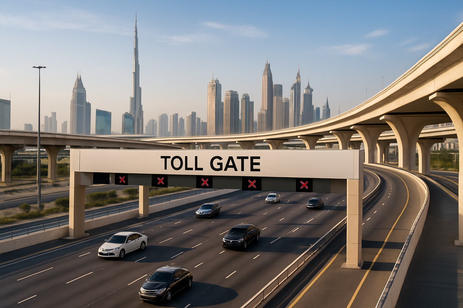 Modern toll road infrastructure in Dubai